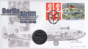 1999 BERLIN AIRLIFT 1 CROWN COIN COVER SIGNED BY SQN LDR BILL RAMSEY REF CC40 - coin covers - Cambridgeshire Coins