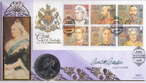1999 BRITISH MONARCHS 1 CROWN COIN COVER SIGNED BY ANNETTE CROSBIE REF CC57 - coin covers - Cambridgeshire Coins