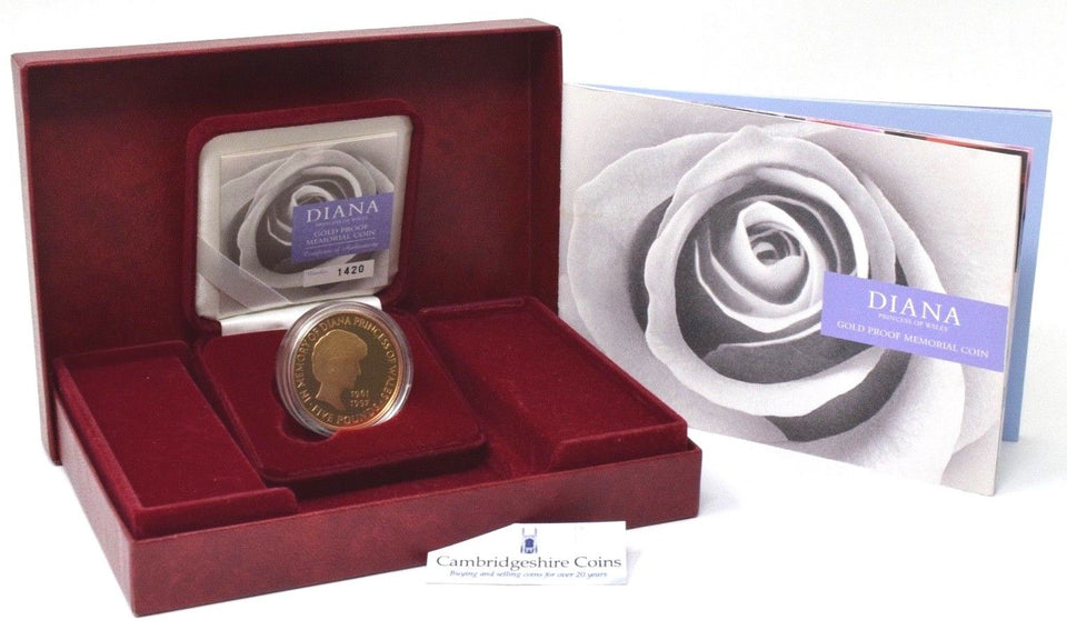 1999 GOLD PROOF £5 Coin Diana Memorial Five Pound Very Scarce 7500 Issue Limit - £5 Gold Proof - Cambridgeshire Coins
