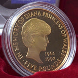 1999 GOLD PROOF £5 Coin Diana Memorial Five Pound Very Scarce 7500 Issue Limit - £5 Gold Proof - Cambridgeshire Coins