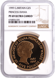 1999 GOLD PROOF £5 PRINCESS DIANA (NGC) PF 69 ULTRA CAMEO - NGC CERTIFIED COINS - Cambridgeshire Coins