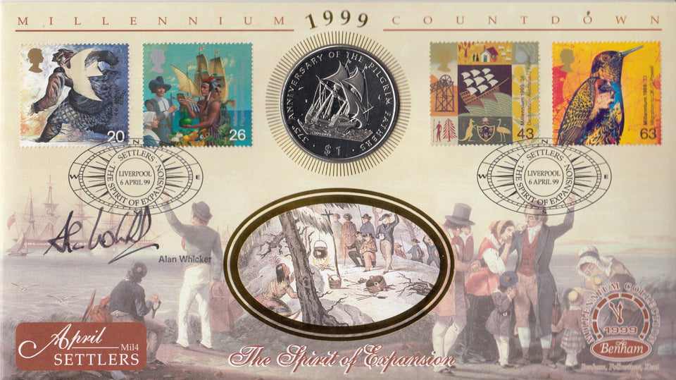 1999 MILLENIUM COUNTDOWN $1 COIN COVER SIGNED BY ALAN WHICKER REF CC49 - coin covers - Cambridgeshire Coins
