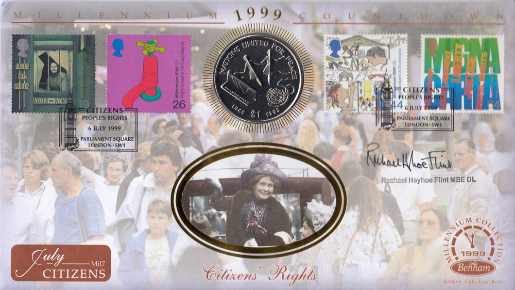 1999 MILLENIUM COUNTDOWN $1 COIN COVER SIGNED BY RACHAEL HEYHOE FLINT REF CC52 - coin covers - Cambridgeshire Coins