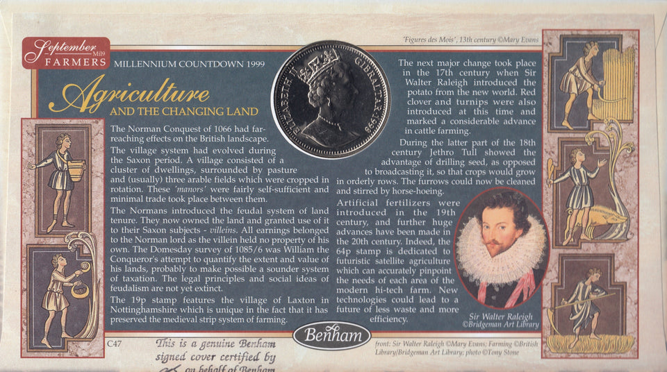 1999 MILLENIUM COUNTDOWN 1 CROWN COIN COVER SIGNED BY BEN GILL CBE REF CC54 - coin covers - Cambridgeshire Coins