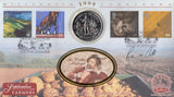 1999 MILLENIUM COUNTDOWN 1 CROWN COIN COVER SIGNED BY BEN GILL CBE REF CC54 - coin covers - Cambridgeshire Coins