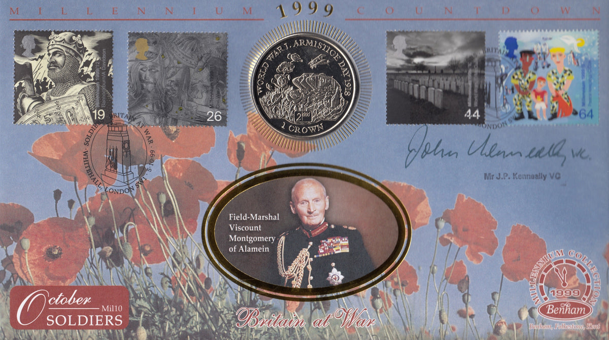 1999 MILLENIUM COUNTDOWN COIN COVER SIGNED BY MR J.P KENNEALLY VC REF ...