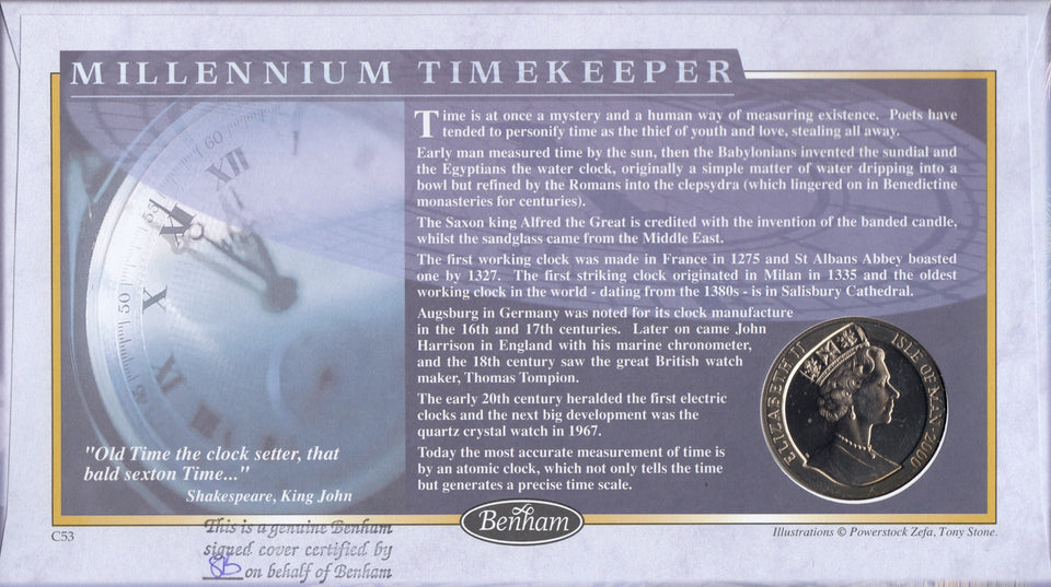 1999 MILLENIUM CROWN COIN COVER SIGNED BY TOM BAKER REF CC46 - coin covers - Cambridgeshire Coins