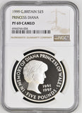 1999 SILVER PROOF £5 PRINCESS DIANA (NGC) PF 69 CAMEO - NGC CERTIFIED COINS - Cambridgeshire Coins