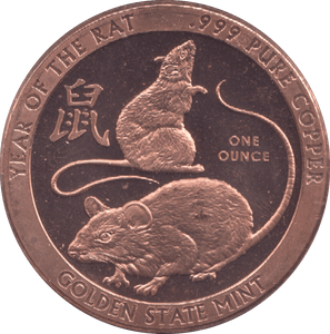 1oz FINE COPPER .999 YEAR OF THE RAT REF E53 - Copper 1 oz Coins - Cambridgeshire Coins