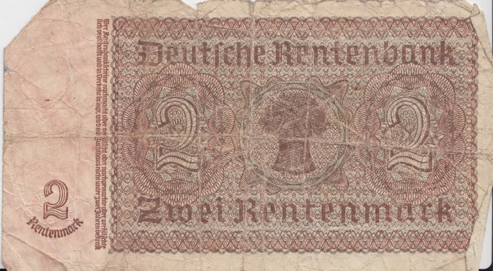 2 RENTENMARK BANK OF GERMANY REF 1341 - World Banknotes - Cambridgeshire Coins