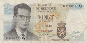 20 FRANCS ROYAUME DE BELGIQUE BELGIAN 1964 BANKNOTE REF 438 - World Banknotes - Cambridgeshire Coins