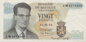 20 FRANCS ROYAUME DE BELGIQUE TRESORERIE BANKNOTE 1964 BELGIAN REF 420 - World Banknotes - Cambridgeshire Coins