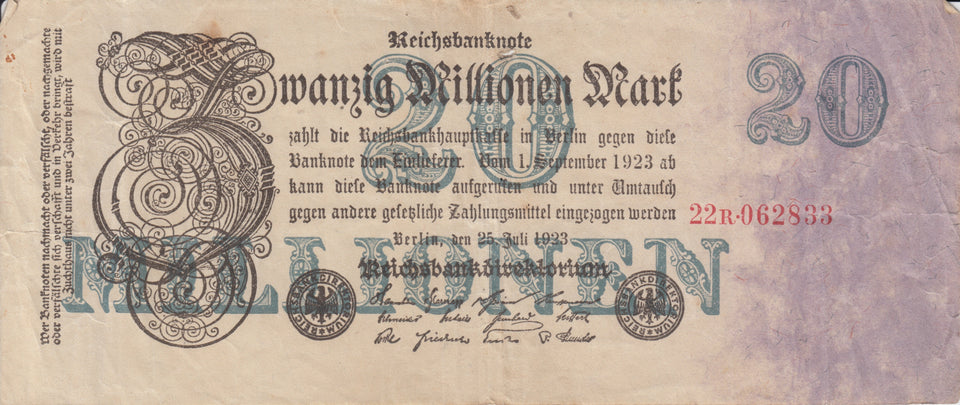 20 REICHSMARK GERMAN BANKNOTE REF 215 - WORLD BANKNOTES - Cambridgeshire Coins