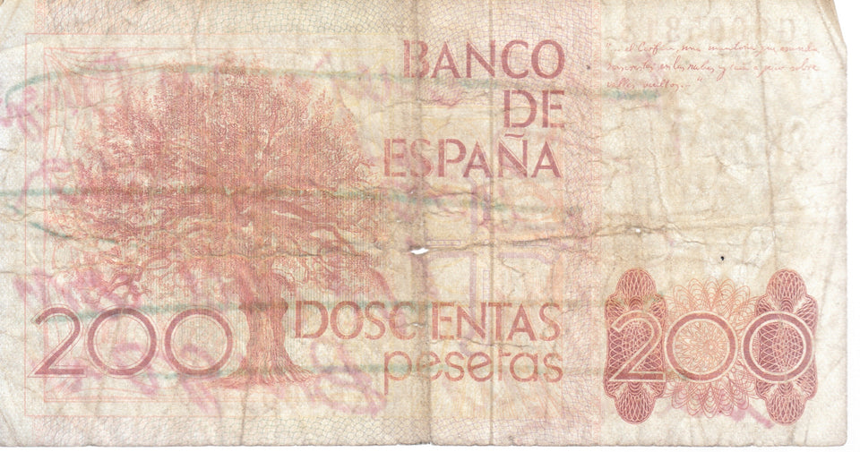 200 PESETAS BANCO DE ESPANA SPANISH BANKNOTE REF 140 - WORLD BANKNOTES - Cambridgeshire Coins