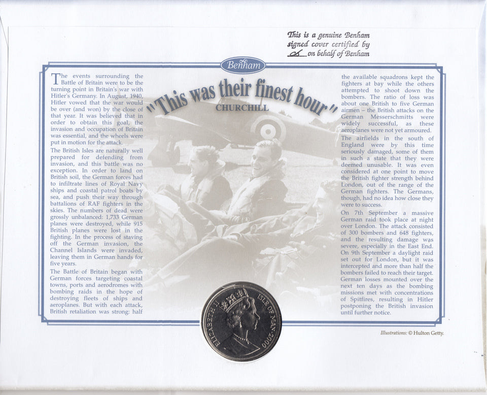 2000 BATTLE OF BRITAIN 1 CROWN COIN COVER SIGNED BY WING COMMANDER G. C. UNWIN REF CC24 - coin covers - Cambridgeshire Coins