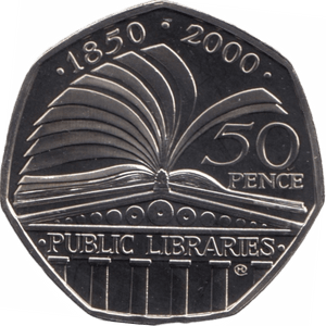 2000 FIFTY PENCE 50P BRILLIANT UNCIRCULATED PUBLIC LIBRARIES BU - 50p BU - Cambridgeshire Coins