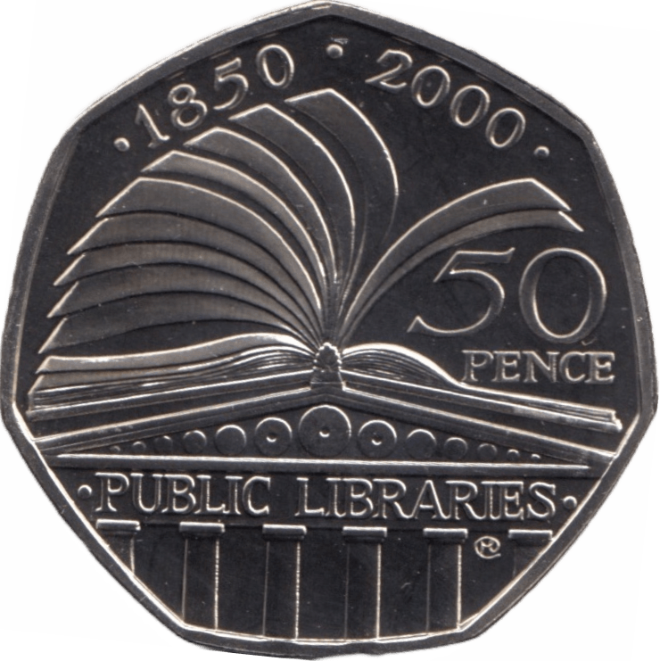 2000 FIFTY PENCE 50P BRILLIANT UNCIRCULATED PUBLIC LIBRARIES BU - 50p BU - Cambridgeshire Coins