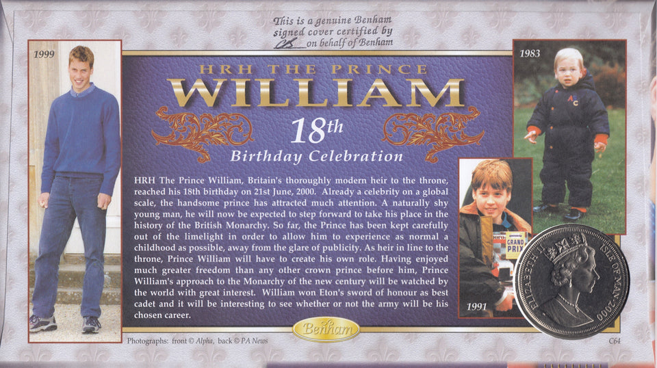 2000 PRINCE WILLIAM 18TH BIRTHDAY CROWN COIN COVER SIGNED SIR TIMOTHY DAUNT CC77 - coin covers - Cambridgeshire Coins