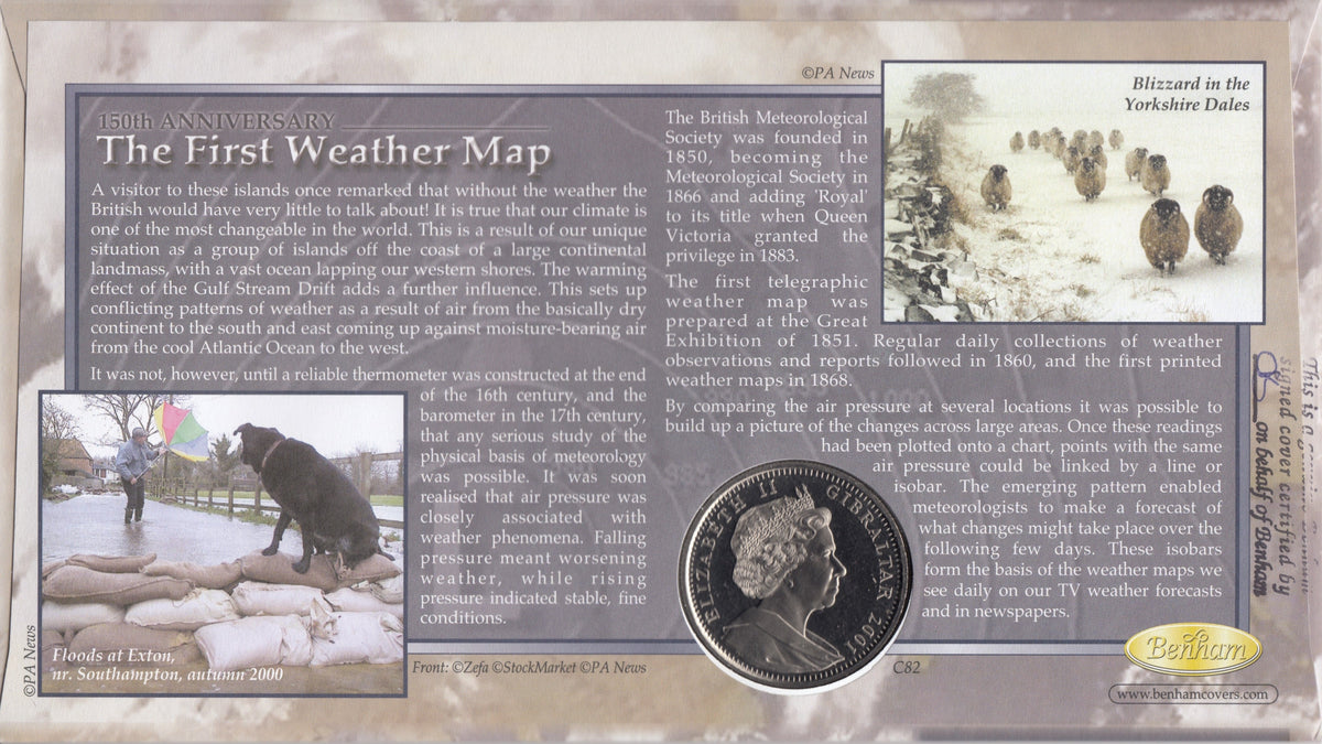 2001 150TH ANNIVERSARY FIRST WEATHER MAP 1 CROWN COIN COVER SIGNED BY ...