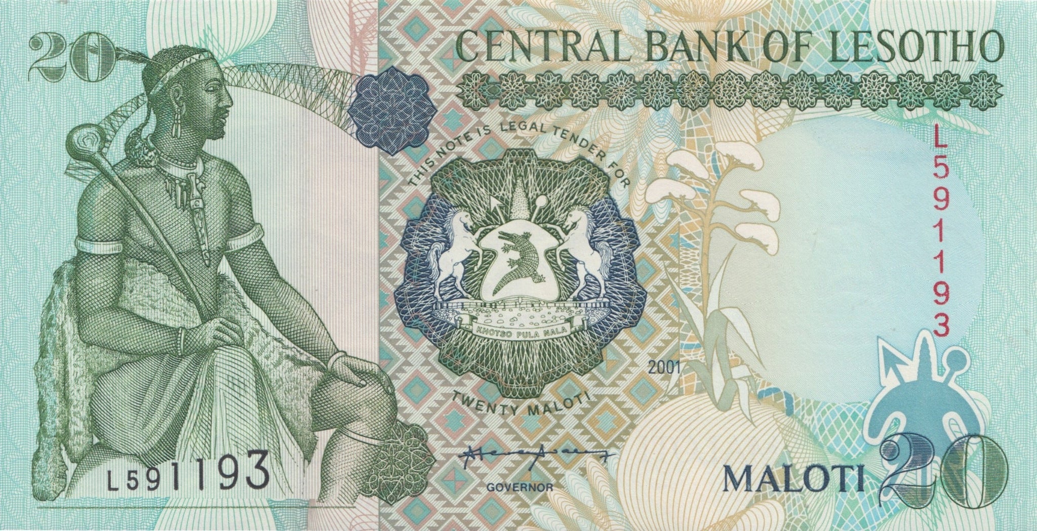 Lesotho Notes 2001 20 MALUTI BANKNOTE LESOTHO REF 872 World Banknotes Cambridgeshire ...