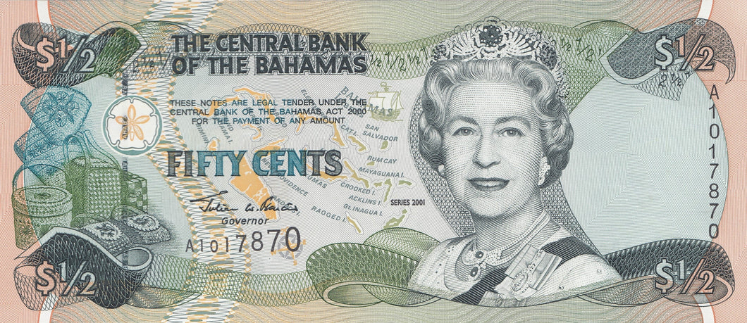 2001 FIFTY CENTS BAHAMAS REF 1124 - World Banknotes - Cambridgeshire Coins