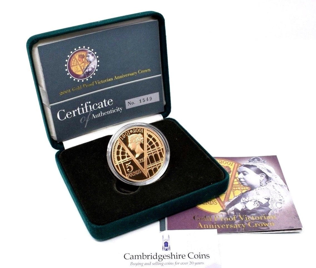 2001 Gold Proof £5 Crown Victorian Anniversary Royal Mint - £5 Gold Proof - Cambridgeshire Coins