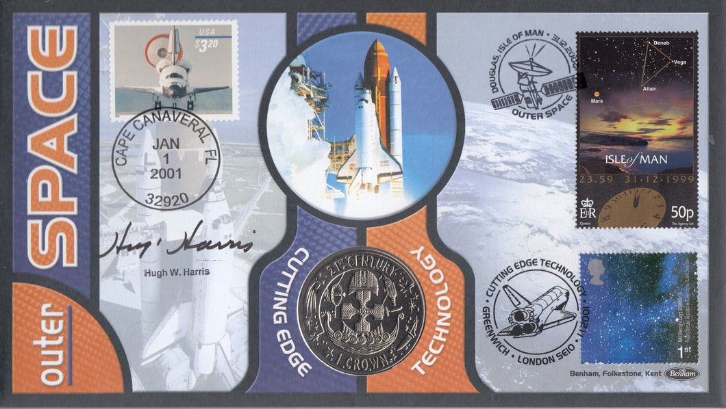 2001 OUTER SPACE 1 CROWN COIN COVER SIGNED BY HUGH W. HARRIS REF CC33 - coin covers - Cambridgeshire Coins