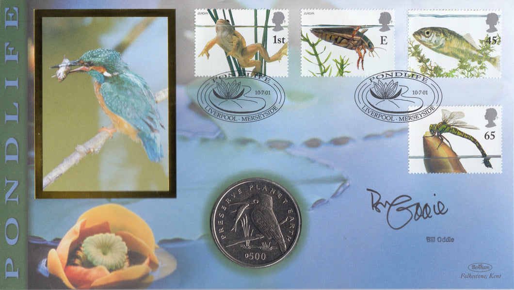 2001 POND LIFE 500 DELASI COIN COVER SIGNED BY BILL ODDIE REF CC32 - coin covers - Cambridgeshire Coins