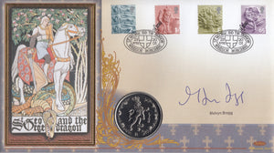 2001 ST. GEORGE AND THE DRAGON $1 COIN COVER SIGNED BY MELVYN BRAGG REF CC31 - coin covers - Cambridgeshire Coins