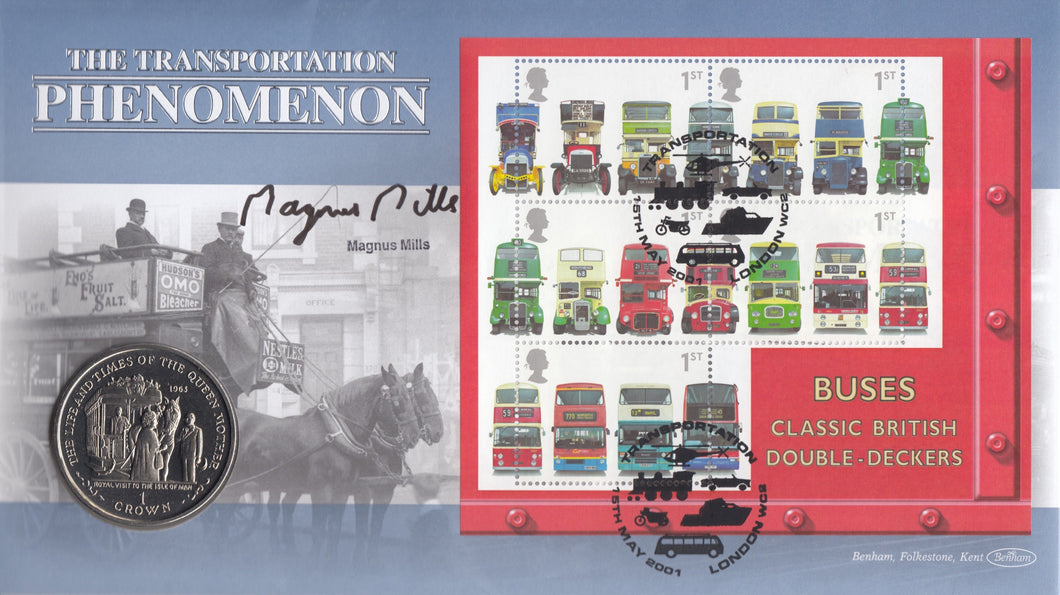 2001 TRANSPORTATION PHENOMENON 1 CROWN COIN COVER SIGNED BY MAGNUS MILLS REF CC29 - coin covers - Cambridgeshire Coins