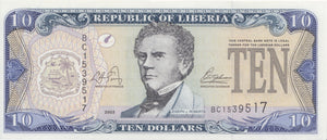2003 10 DOLLARS BANKNOTE LIBERIA REF 870 - World Banknotes - Cambridgeshire Coins