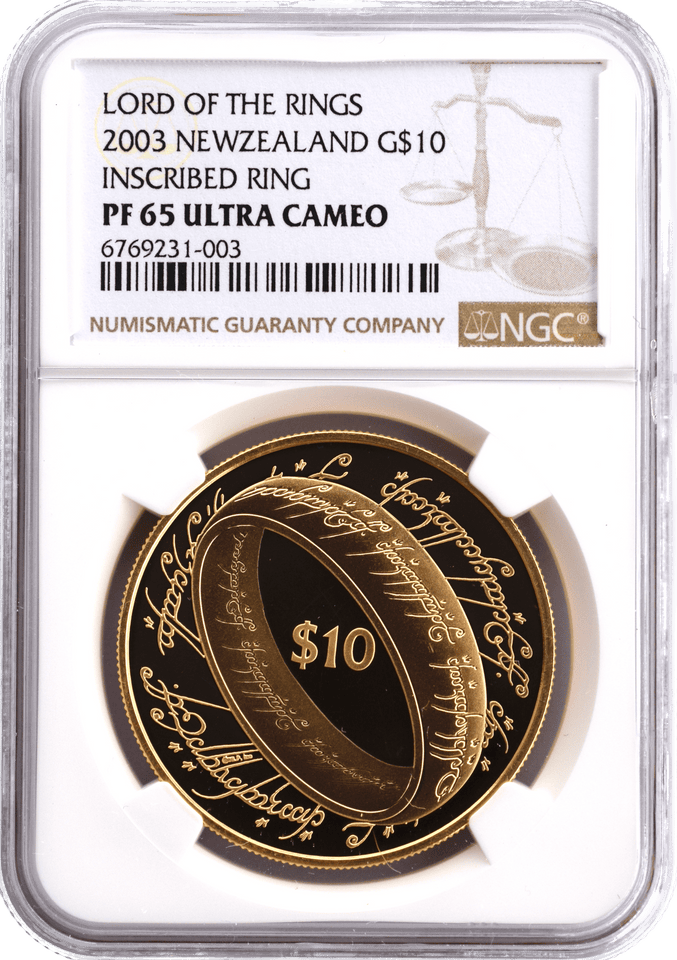 2003 $10 GOLD PROOF LORD OF THE RINGS INSCRIBED RING NEW ZEALAND (NGC) PF 65 ULTRA CAMEO - NGC CERTIFIED COINS - Cambridgeshire Coins