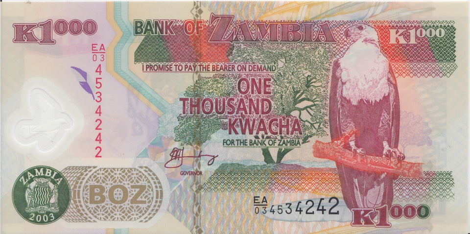 2003 1000 KWACHA BANKNOTE ZAMBIA REF 1037 - World Banknotes - Cambridgeshire Coins