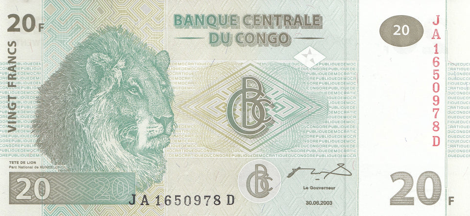 2003 20 FRANCS BANKNOTE CONGO REF 1126 - World Banknotes - Cambridgeshire Coins