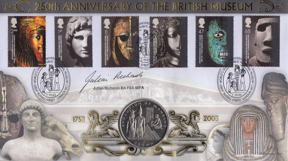 2003 250TH ANNIVERSARY BRITISH MUSEUM 1 CROWN COIN COVER SIGNED BY JULIAN RICHARDS CC78 - coin covers - Cambridgeshire Coins