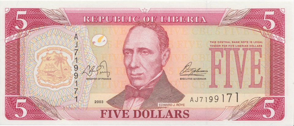2003 5 DOLLARS BANKNOTE LIBERIA REF 871 - World Banknotes - Cambridgeshire Coins