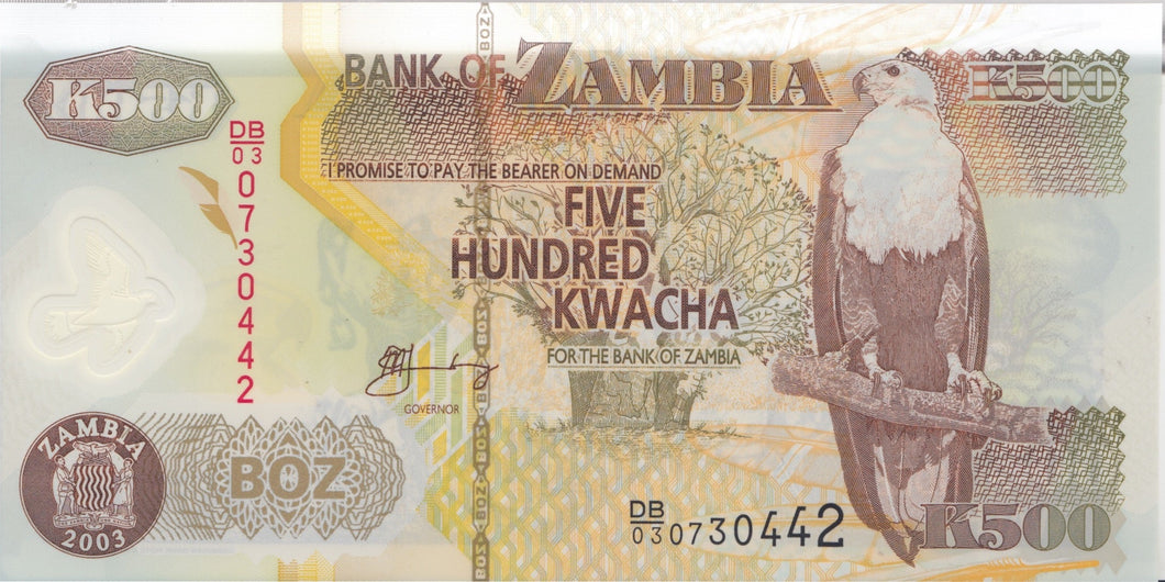 2003 500 KWACHA BANKNOTE ZAMBIA REF 1038 - World Banknotes - Cambridgeshire Coins