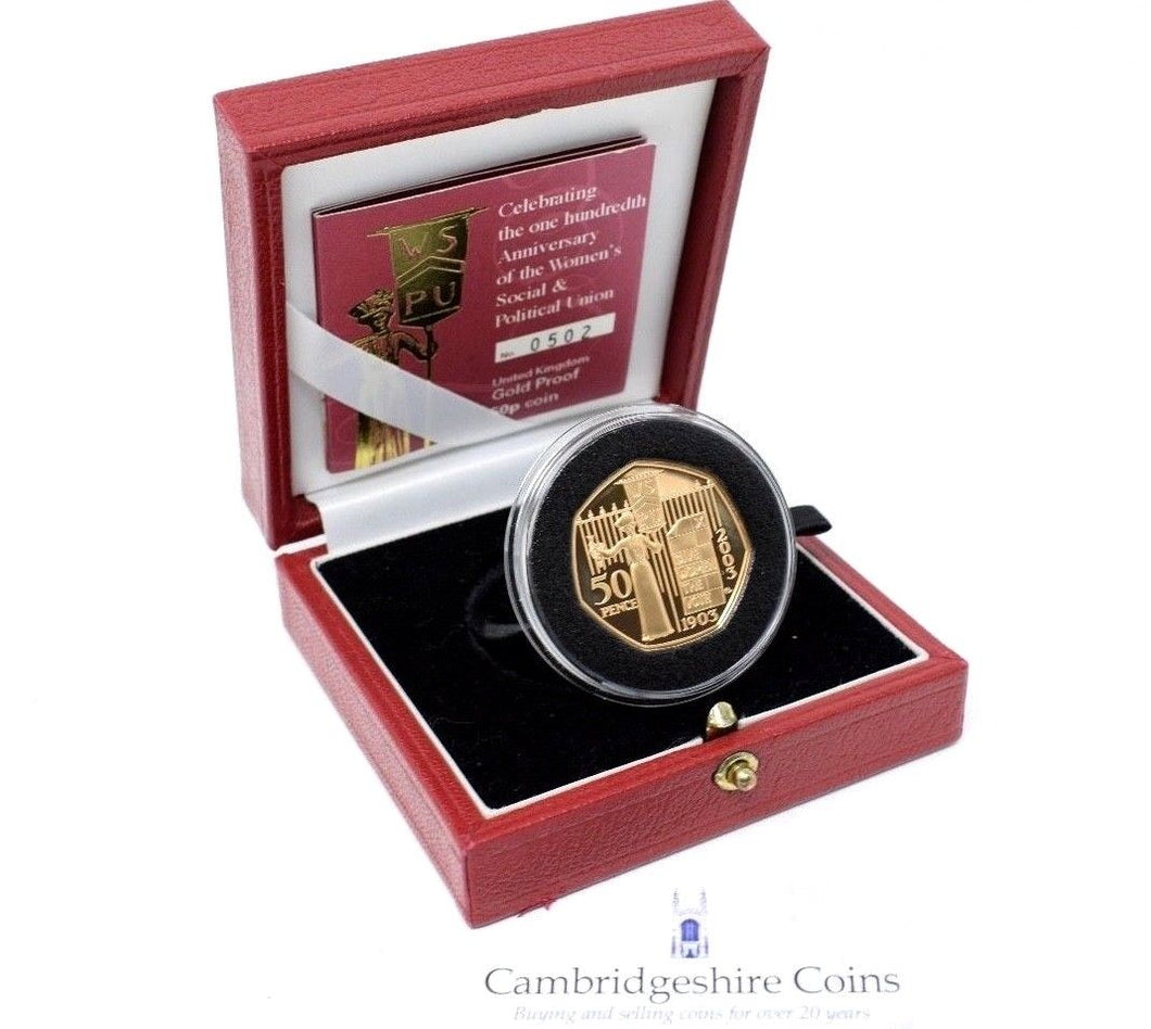 2003 Gold Proof 100th Anniversary Womens Union 50p Coin Box COA Bullion Gift - Gold Proof 50p - Cambridgeshire Coins