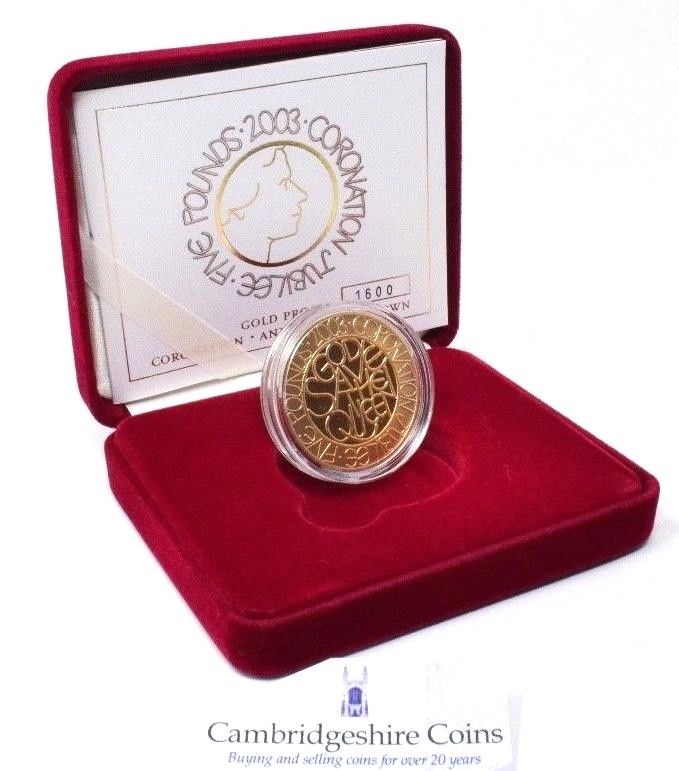 2003 Gold Proof 22ct £5 Coin Crown Coronation Jubilee Box COA Royal Mint - £5 Gold Proof - Cambridgeshire Coins