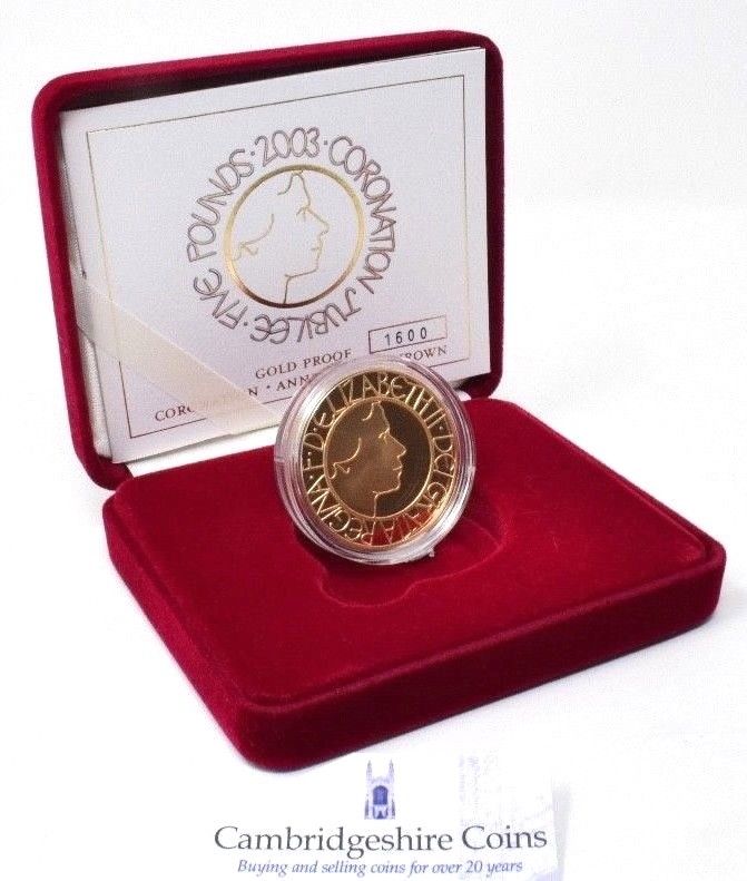 2003 Gold Proof 22ct £5 Coin Crown Coronation Jubilee Box COA Royal Mint - £5 Gold Proof - Cambridgeshire Coins