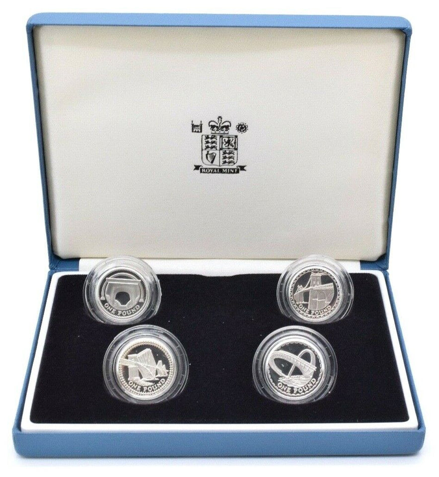 2004 - 2007 Silver Proof 4 Coin Piedfort Set £1 Box COA Bullion One Pound Mint - Silver Proof Piedfort - Cambridgeshire Coins