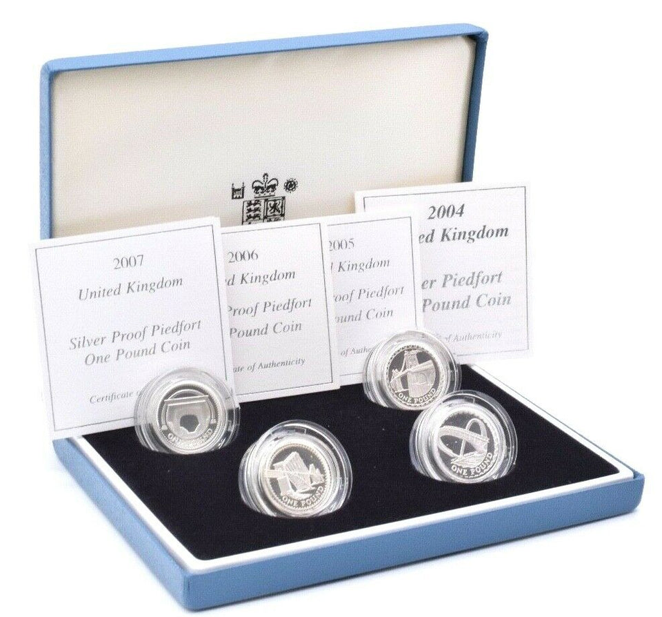 2004 - 2007 Silver Proof 4 Coin Piedfort Set £1 Box COA Bullion One Pound Mint - Silver Proof Piedfort - Cambridgeshire Coins