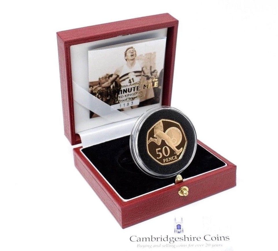 2004 Gold Proof 50th Anniversary Four Minute Mile 50p Coin Box COA Bullion Gift - Gold Proof 50p - Cambridgeshire Coins