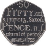 2005 FIFTY PENCE PROOF JOHNSONS DICTIONARY - 50p Proof - Cambridgeshire Coins