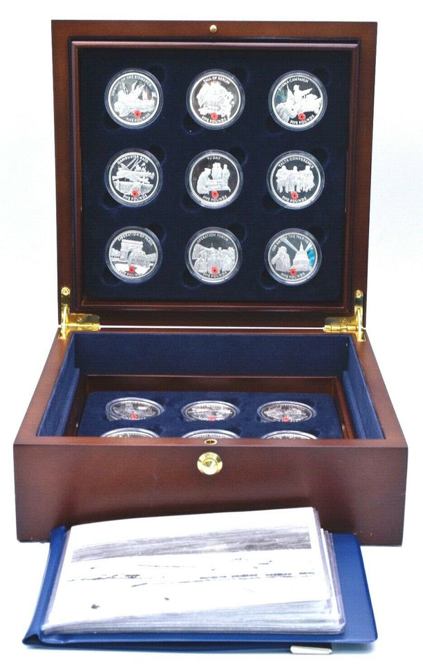 2005 Route To Victory Silver Proof Poppy 18x £5 Coin Collection Poppy Boxed - Silver Proof - Cambridgeshire Coins