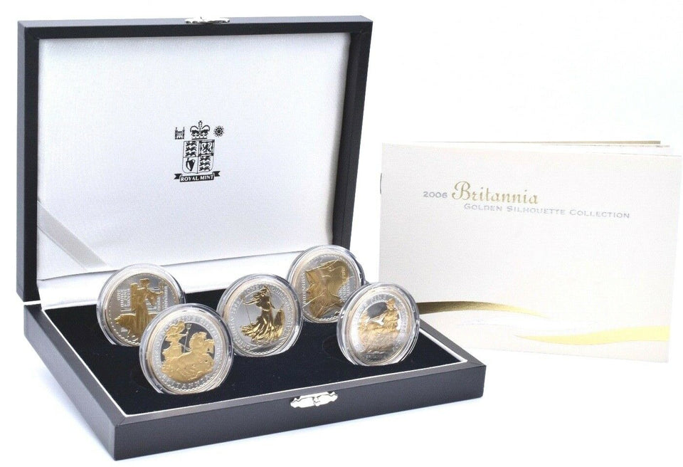 2006 Silver Proof Britannia Golden Silhouette 5 Coin £2 Set Box COA - Silver Proof - Cambridgeshire Coins