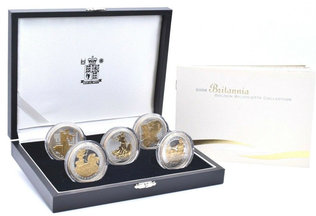 2006 Silver Proof Britannia Golden Silhouette 5 Coin £2 Set Box COA - Silver Proof - Cambridgeshire Coins
