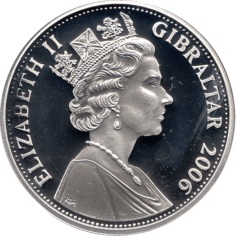 2006 SILVER PROOF GIBRALTAR COMMEMORATIVE COIN FIVE POUNDS QUEEN ELIZABETH II 80TH BIRTHDAY REF 15 - SILVER PROOF COMMEMORATIVE - Cambridgeshire Coins