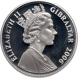 2006 SILVER PROOF GIBRALTAR COMMEMORATIVE COIN FIVE POUNDS QUEEN ELIZABETH II 80TH BIRTHDAY REF 15 - SILVER PROOF COMMEMORATIVE - Cambridgeshire Coins