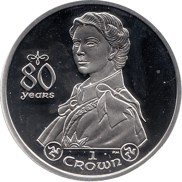 2006 SILVER PROOF ISLE OF MAN COMMEMORATIVE COIN CROWN QUEEN ELIZABETH II 80TH BIRTHDAY REF 25 - SILVER PROOF COMMEMORATIVE - Cambridgeshire Coins